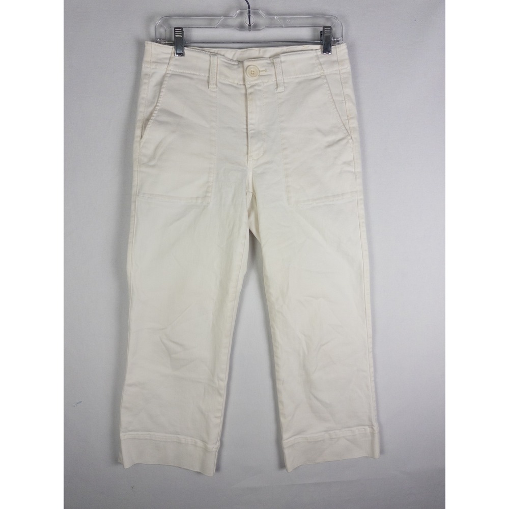 Cabi Cropped Capri Pants Womens 4 White Stretch Chino Cuffed Coastal Preppy